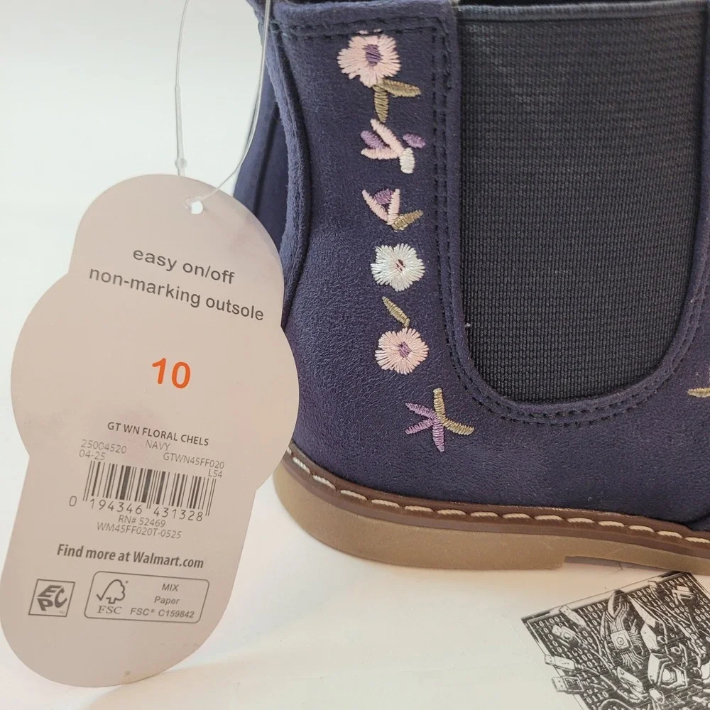 Floral Chelsea Boots Kids Blue Embroidered Ankle‎ Boots Toddler Girls Size 10